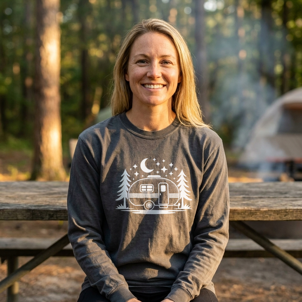 Long Sleeve Graphic Camping T-Shirt